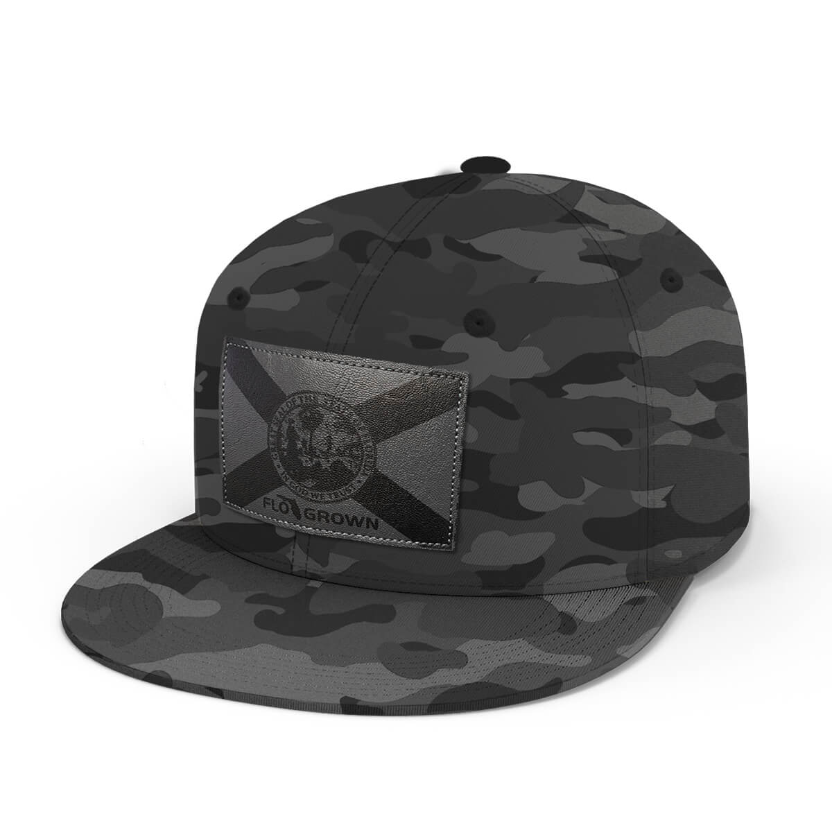 Black Camo Leather Hat