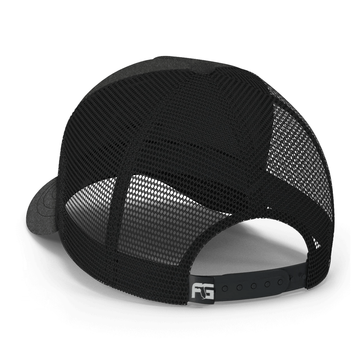 Black mesh cap with the FloGrown logo on the snapback