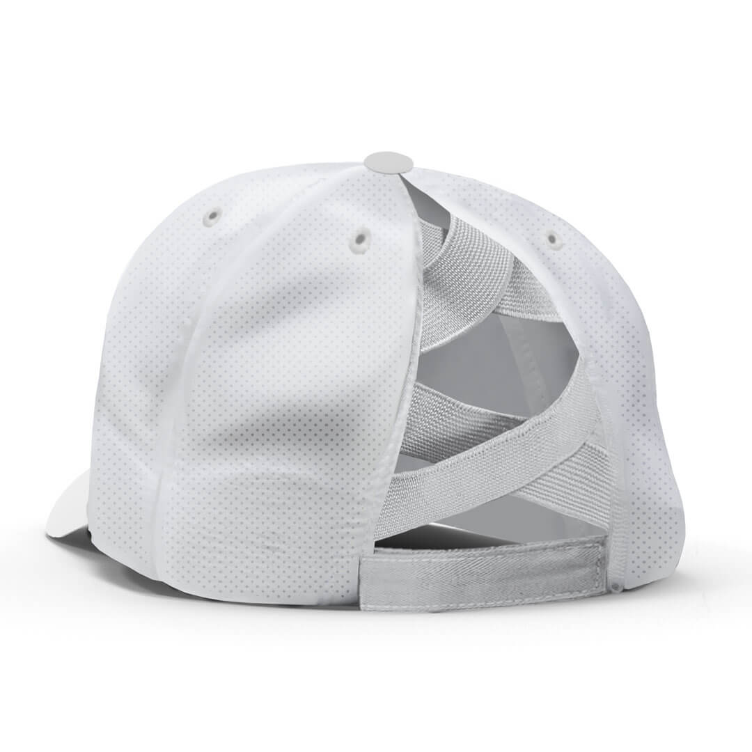 Back view with a ponytail opening and velcro strap