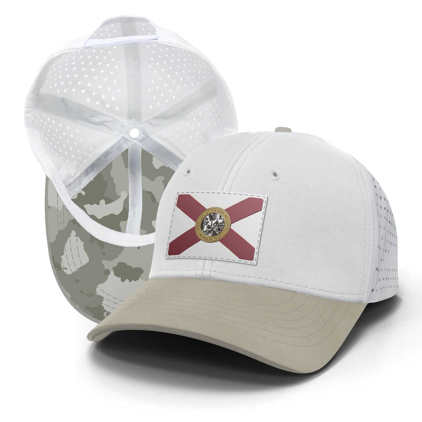 Under visor view featuring gray camouflage on the bill.