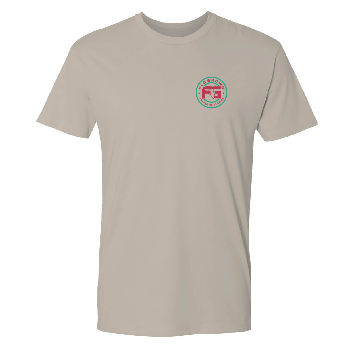 Front view with a circle FloGrown logo in teal and bright orange/pink