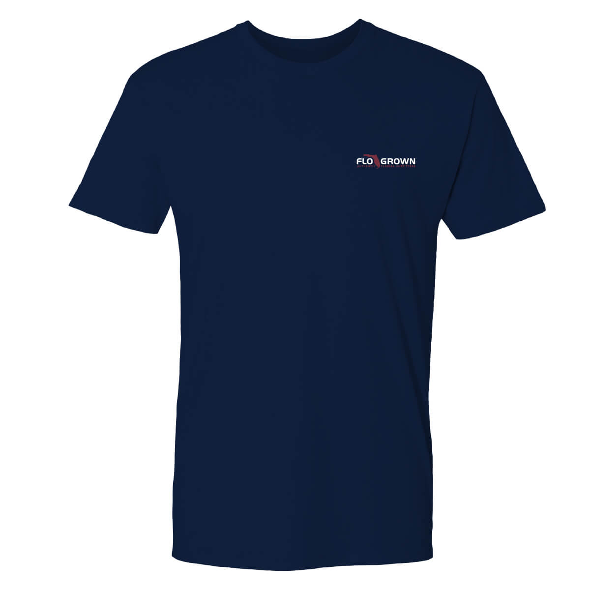 Navy blue t-shirt with FloGrown logo on the left chest