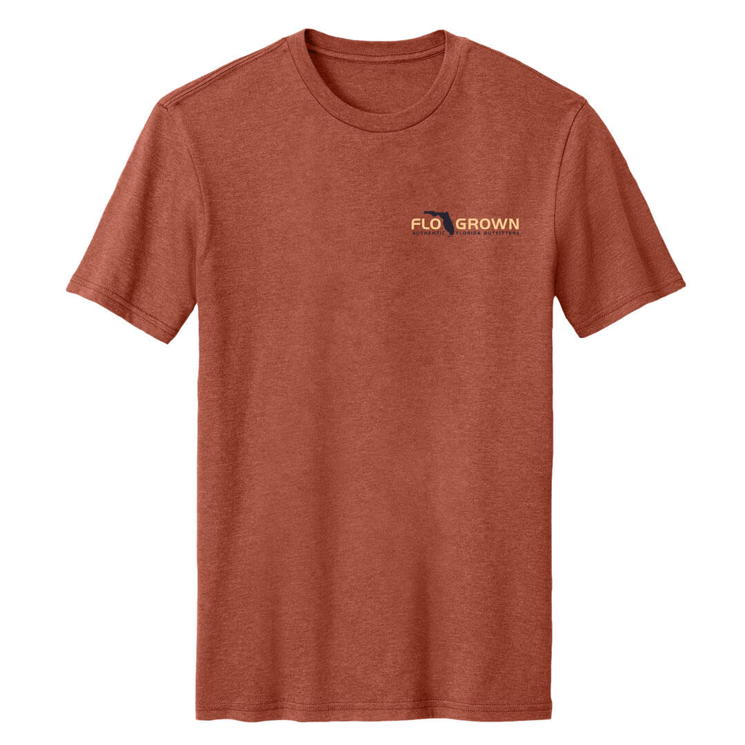 Brown t-shirt with FloGrown logo on the left chest