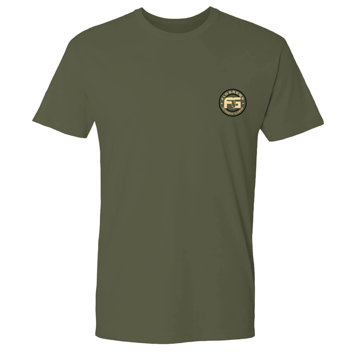Green t-shirt with the FloGrown logo on left chest