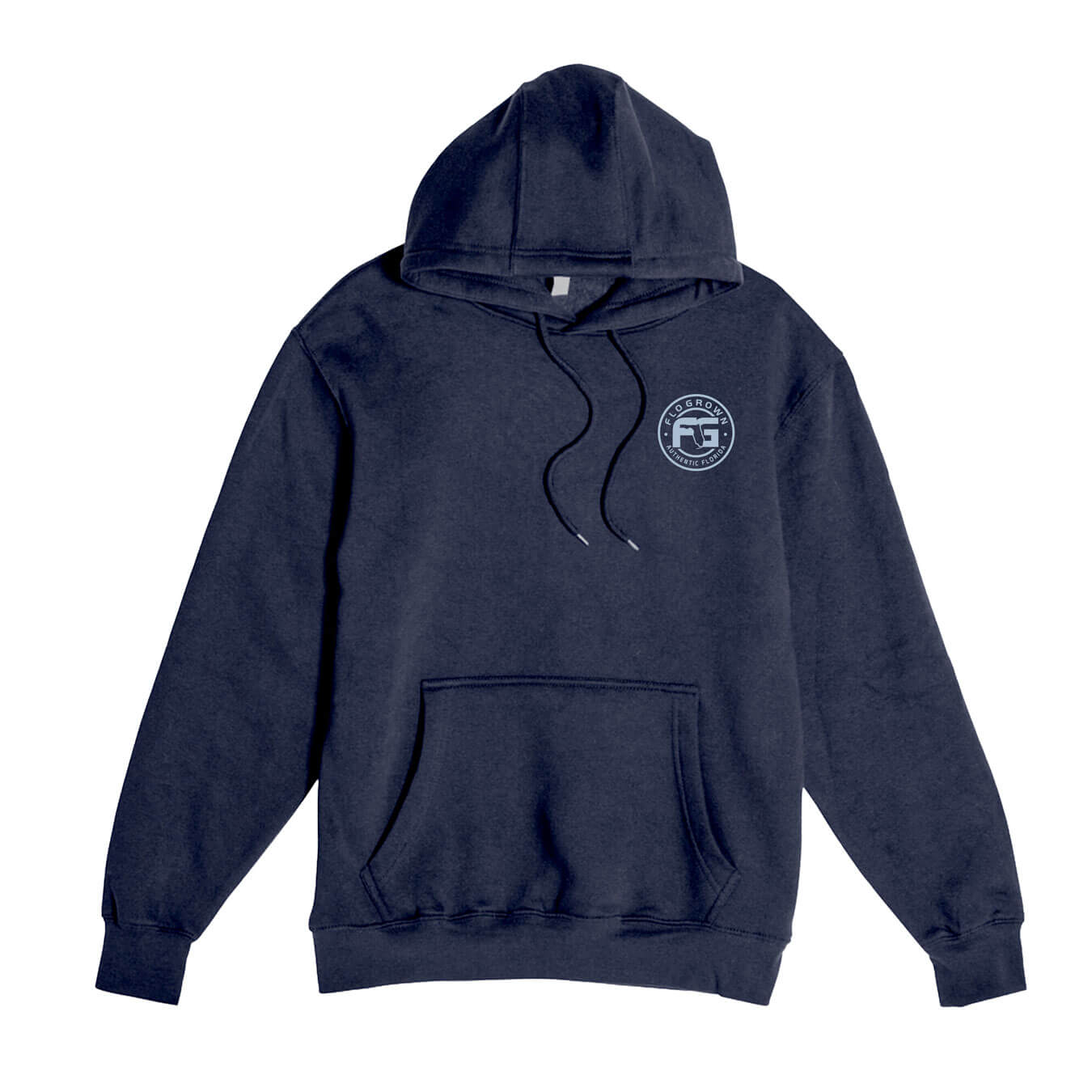 Front view with the FloGrown logo on left chest and a pouch pocket.