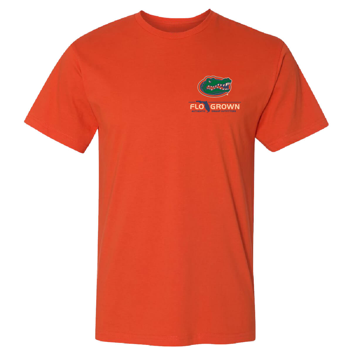 Front view with the UF logo and the FloGrown logo on the left chest.