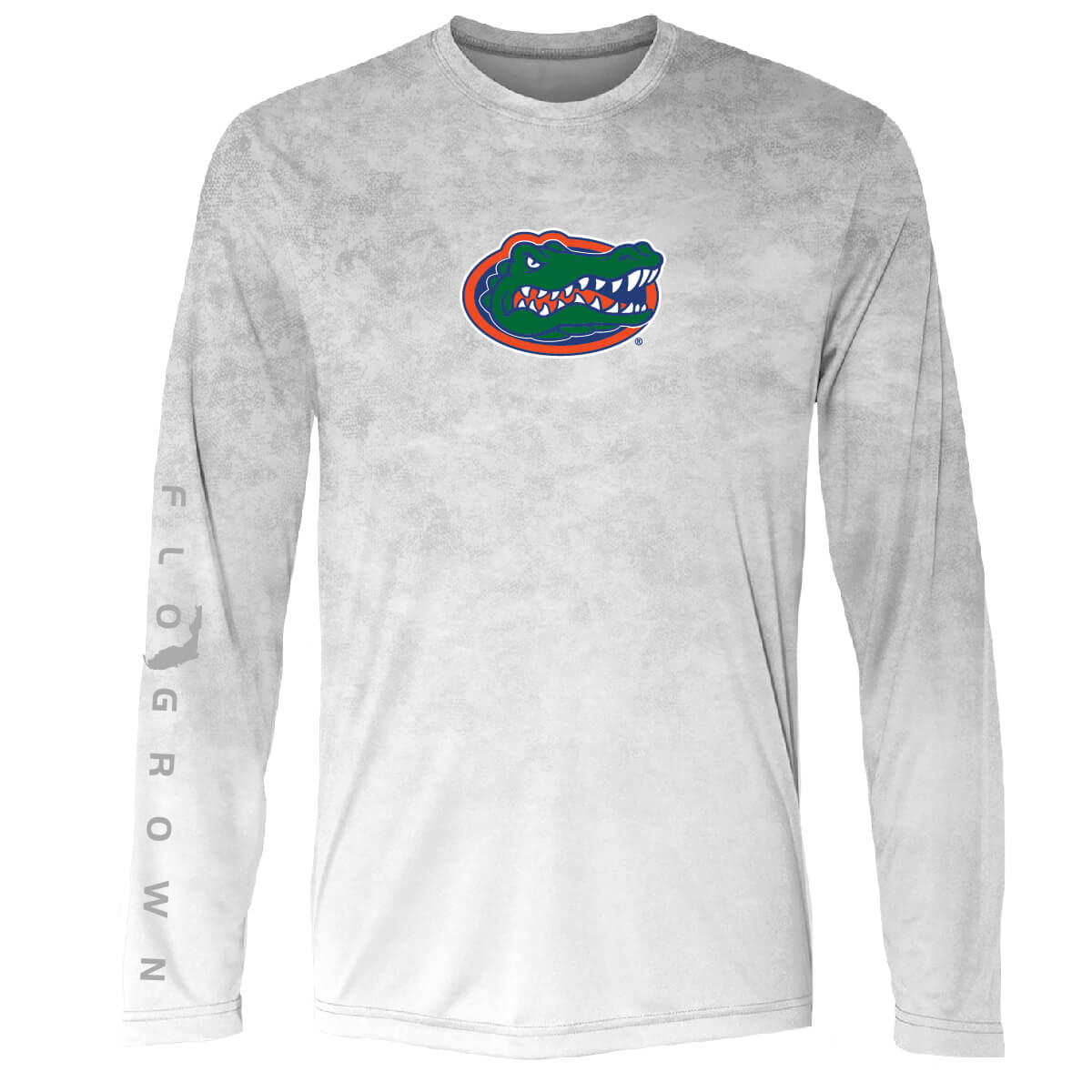 FloGrown Mens Florida Gators Performance Long Sleeve T-Shirt - White/Grey - Small