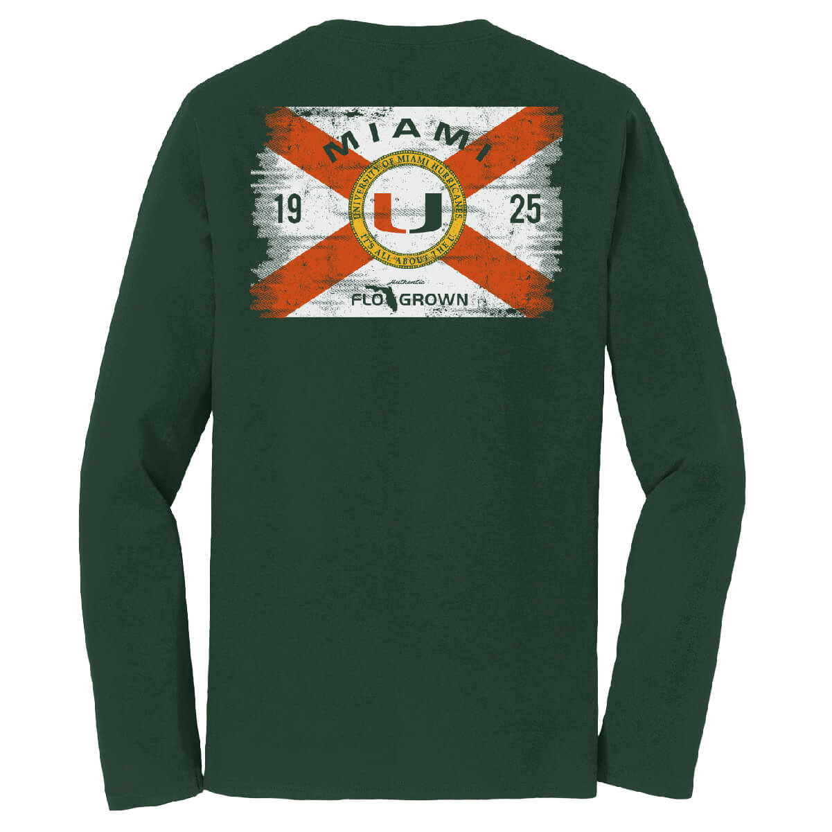 Miami Hurricanes Washed Flag Long Sleeve - Back