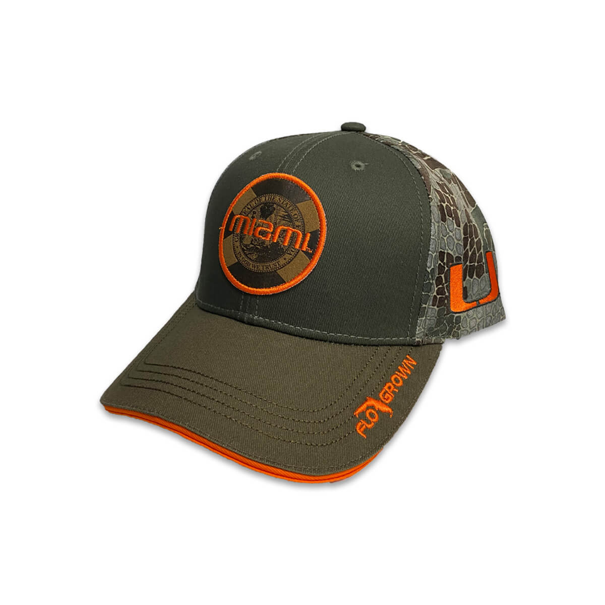 Miami Hurricanes Camo Leather Patch Hat