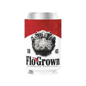 Can cooler with alligator design and 'FloGrown' branding on a white background