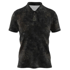 Black polo with a black and gray color and a gator skin pattern.
