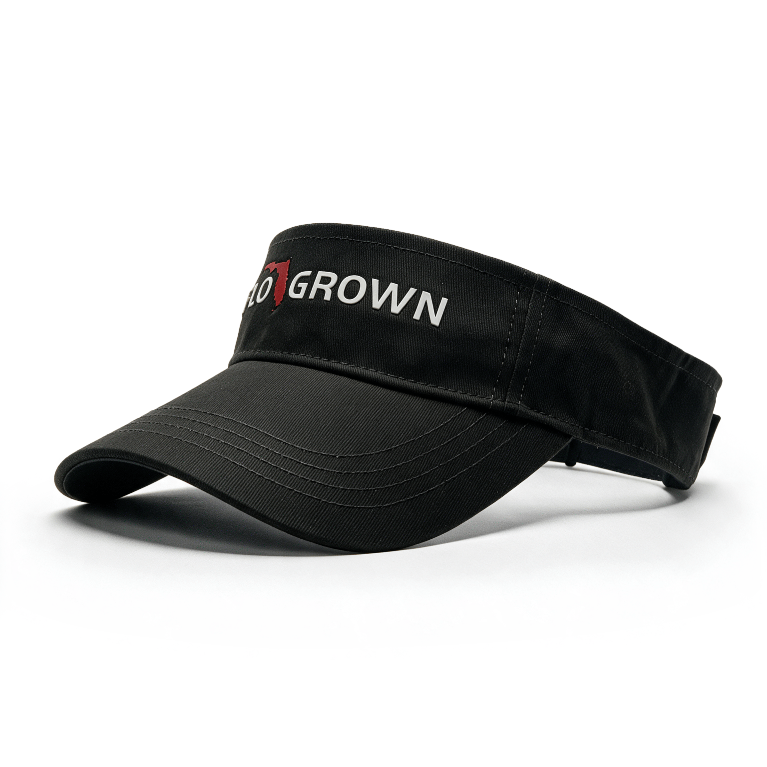 Black visor with the FloGrown logo across the crown.