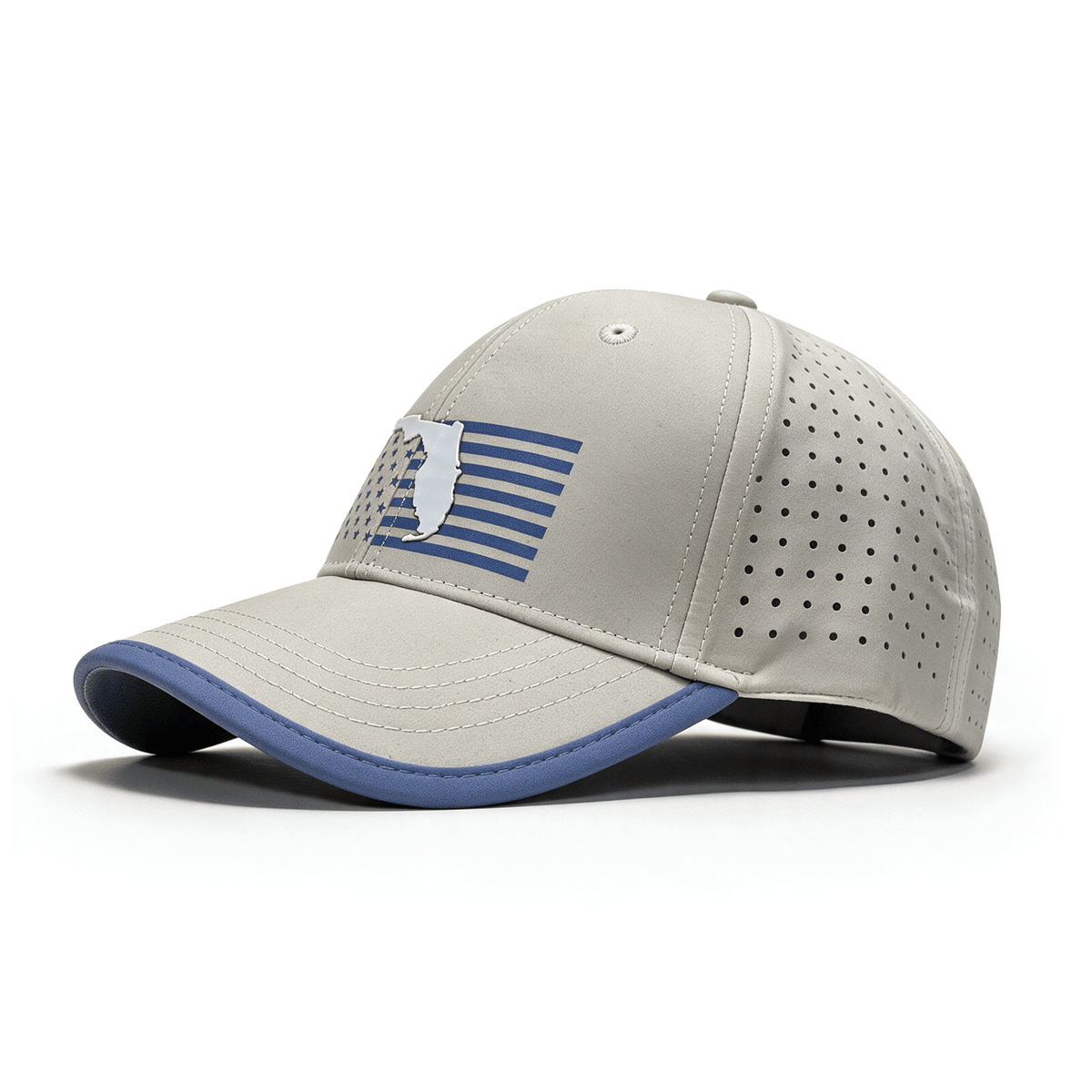 Beige cap with a blue American flag design behind a Florida outline patch.