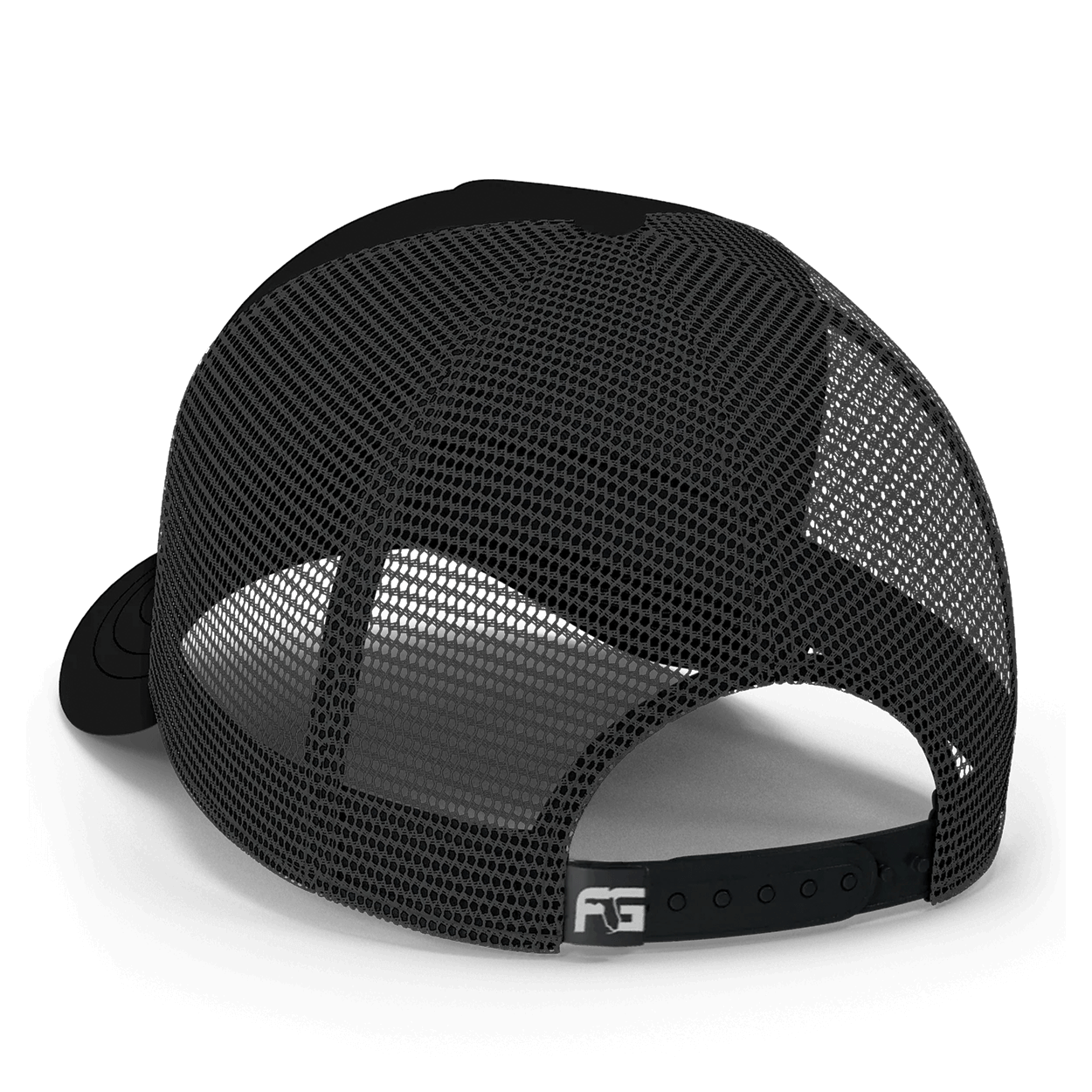 Black mesh cap with FloGrown logo on the snapback