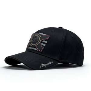 Black cap with a rubber patch of a Florida flag over a gray USA flag.