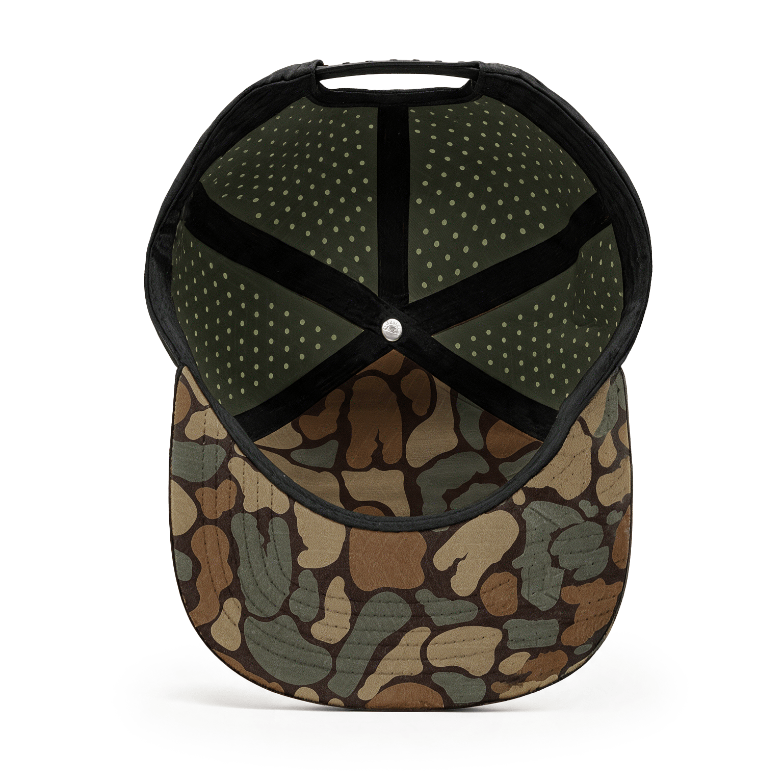 Bottom view showing a camo design under the brim.