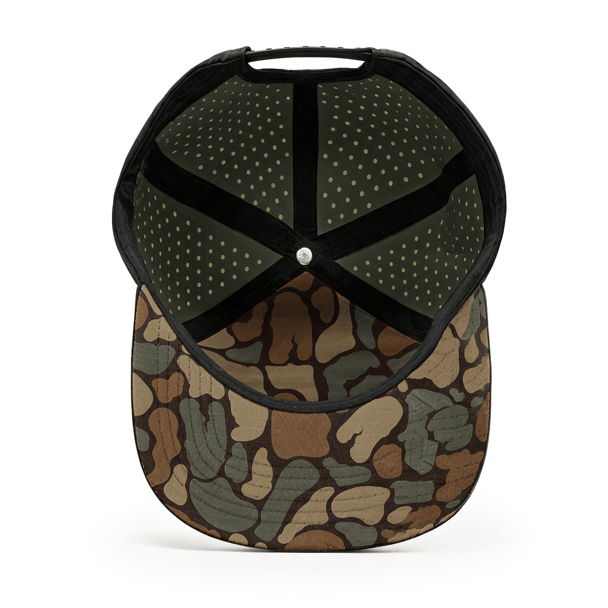 Bottom view showing a camo design under the brim.