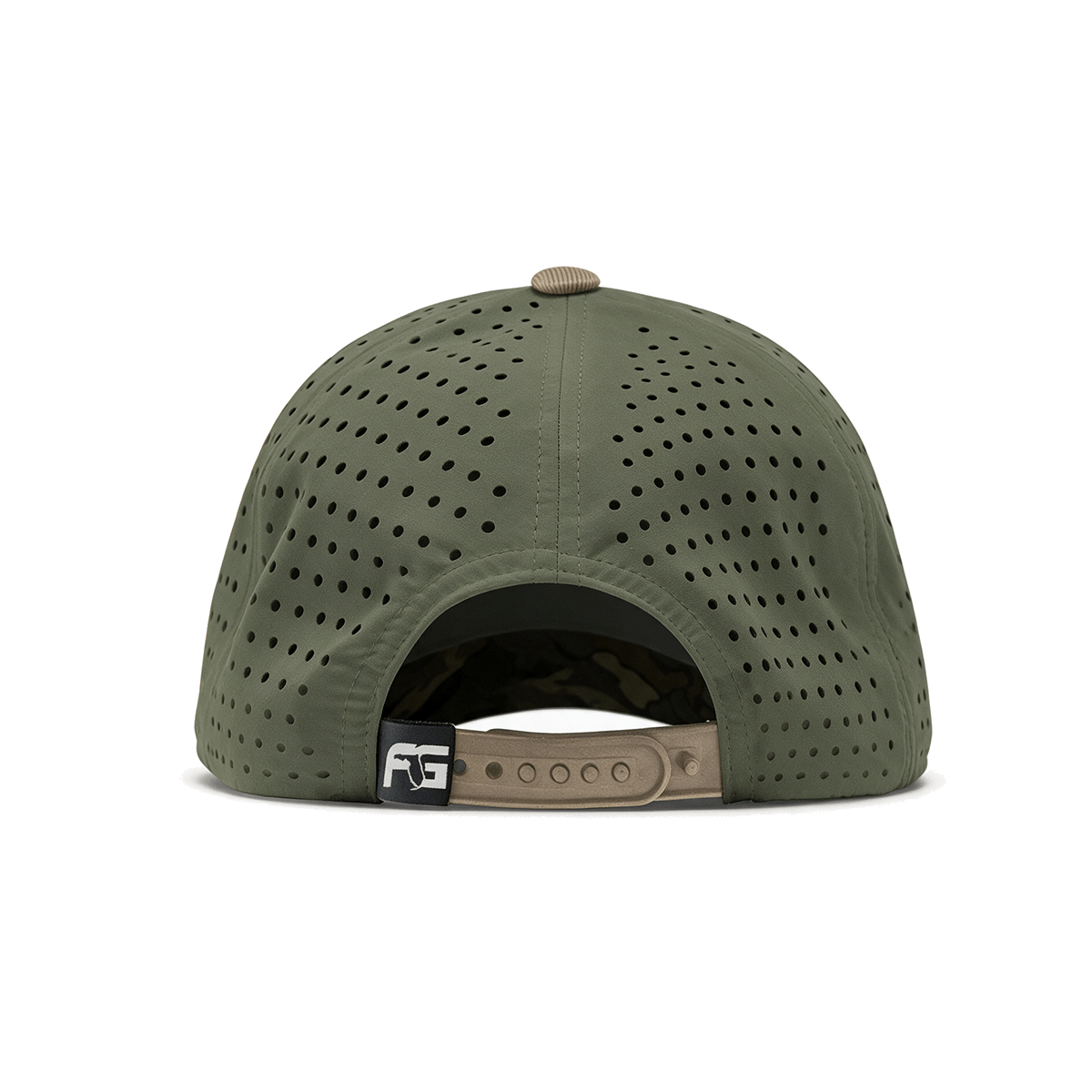 Back view featuring the perforated backing and snapback.