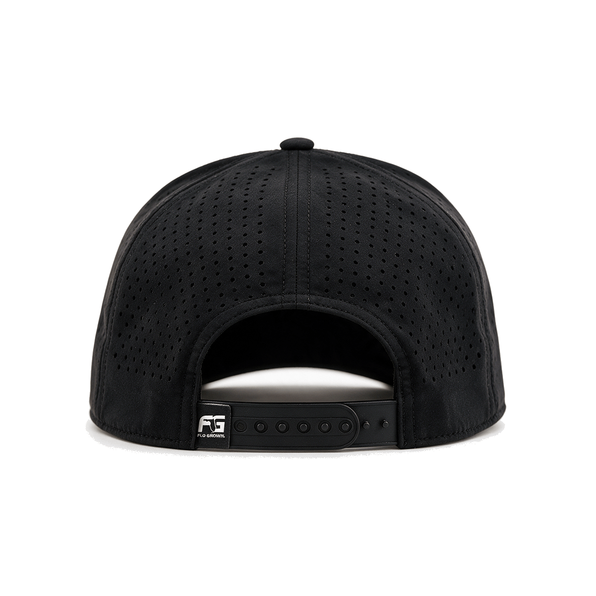Back view showing the perforated backing and adjustable snapback.