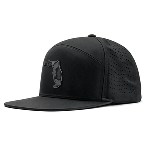 Black hat with a patch of Florida with a black camo pattern within it.