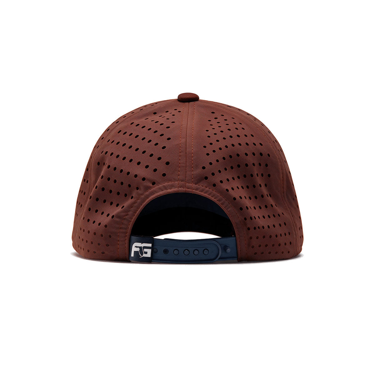 Back view showing the red perforated backing and snapback.