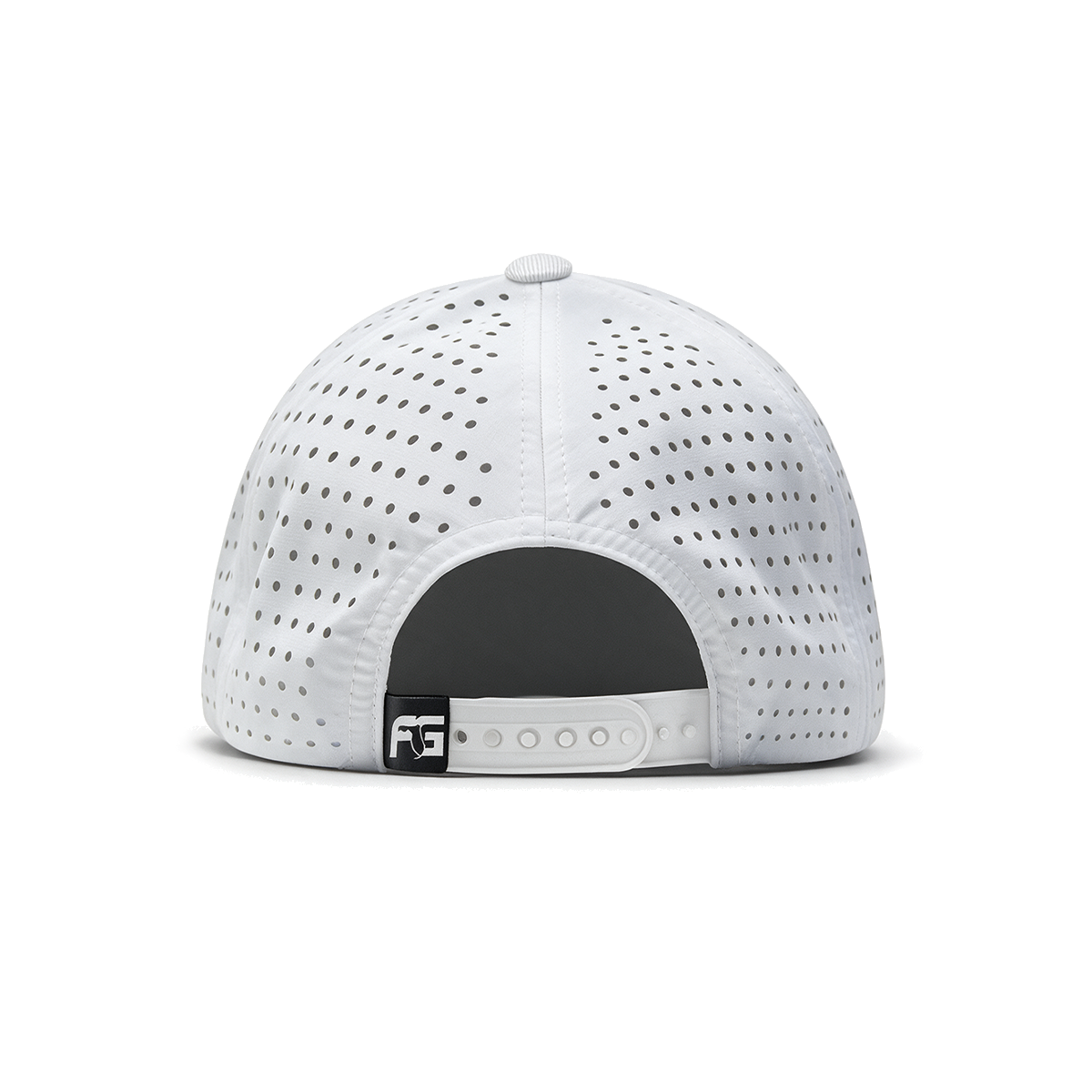 Back view showing a perforated, performance-style backing and adjustable snapback.