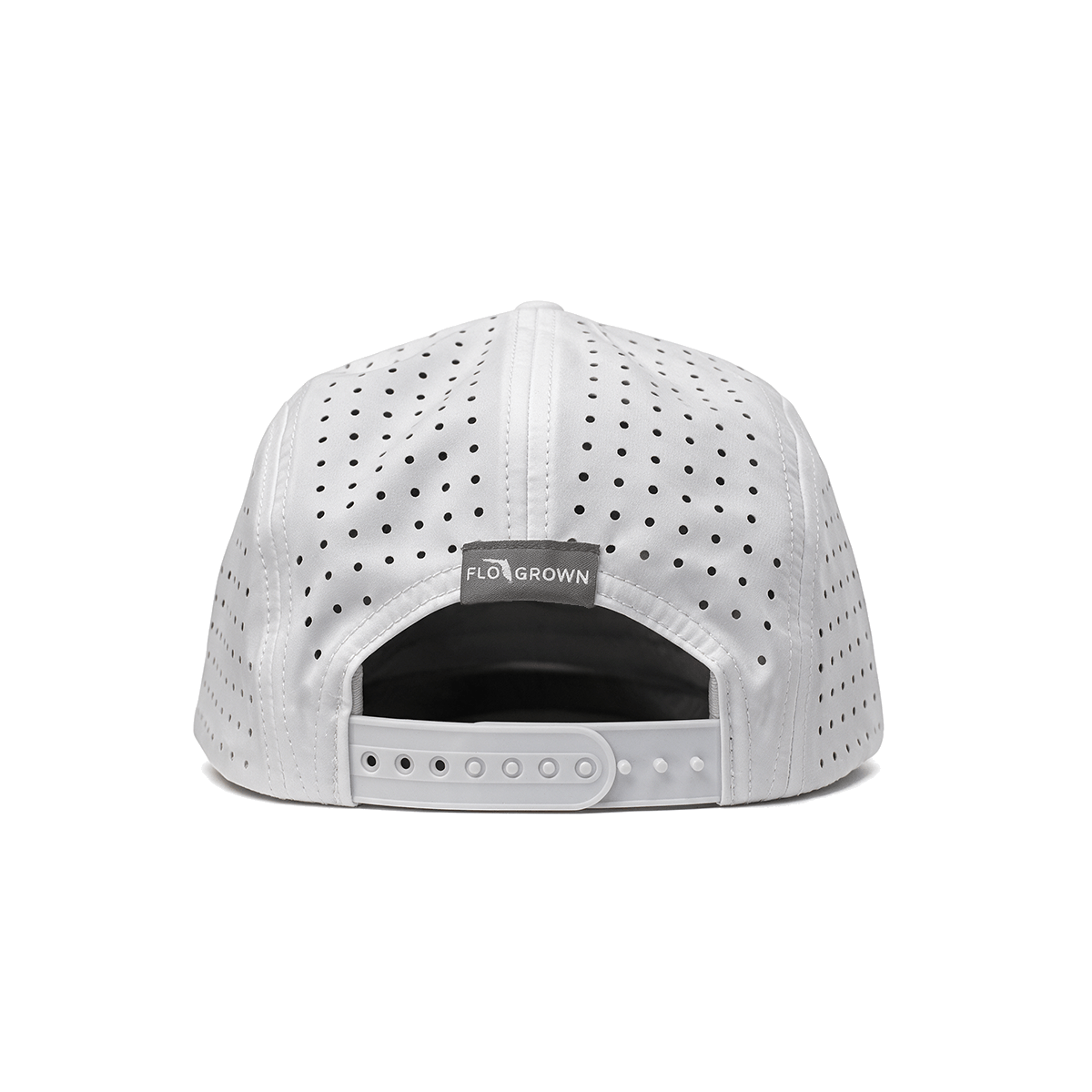 White perforated backing and snapback.