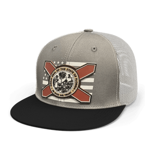 Gray youth hat with a patch of the Florida flag over a print of the US flag.