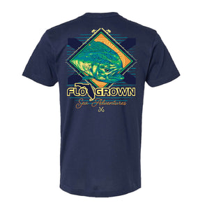 Navy tee with a graphic of a mahi on the back over a Florida flag.