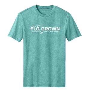 Teal t-shirt with white FloGrown logo across the chest.