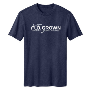 Navy tee with a white FloGrown logo on the center chest.
