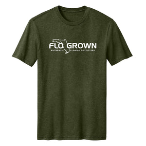 Green t-shirt with a white FloGrown logo across the chest.