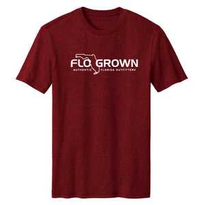 Red shirt with the FloGrown logo in white across the chest.