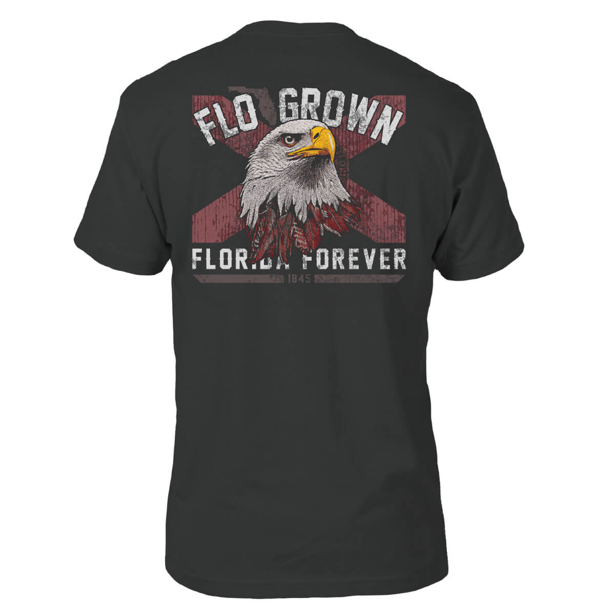 Black tee with a graphic of a Florida flag with an eagle over it and text 'FLORIDA FOREVER'.