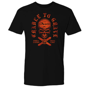 Black t-shirt with a red/orange design of a skull with text in an arch over it 'CRADLE TO GRAVE' and a Florida flag.