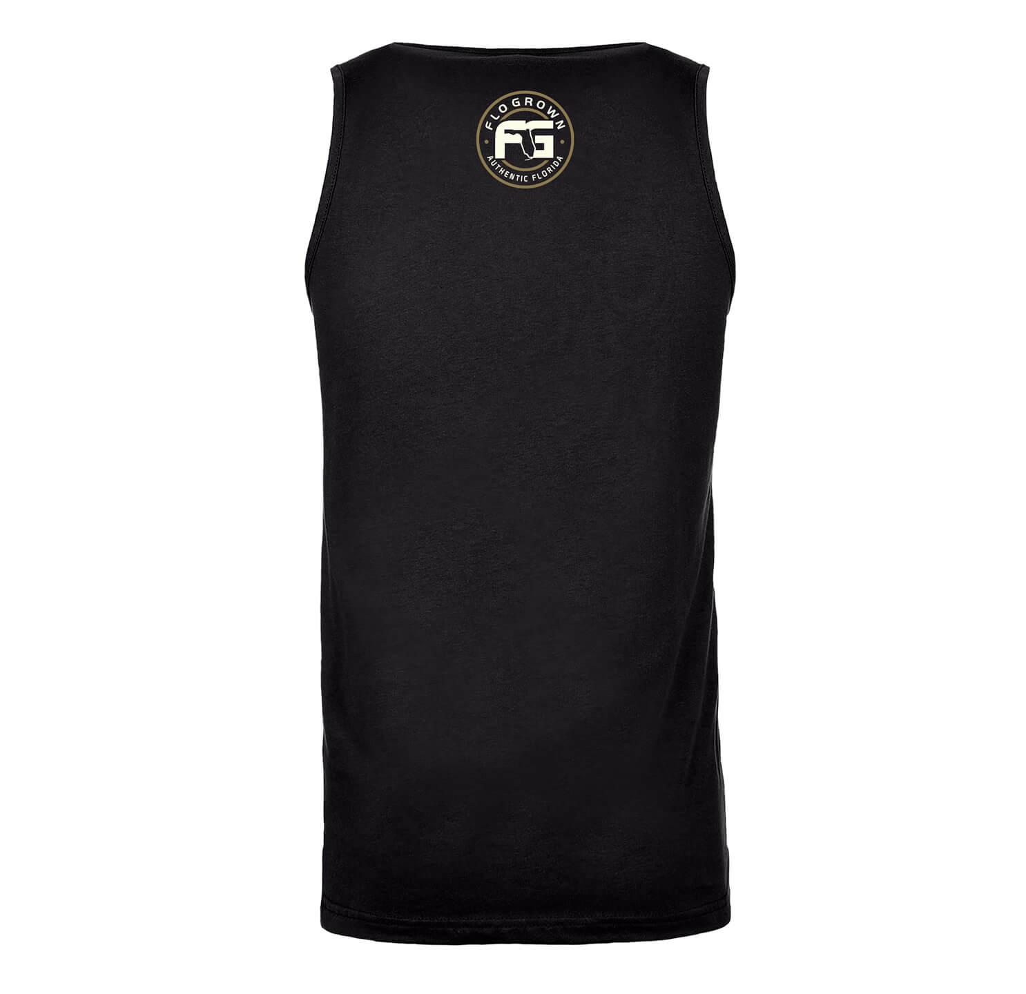Black tank top with a FloGrown logo on the upper back.