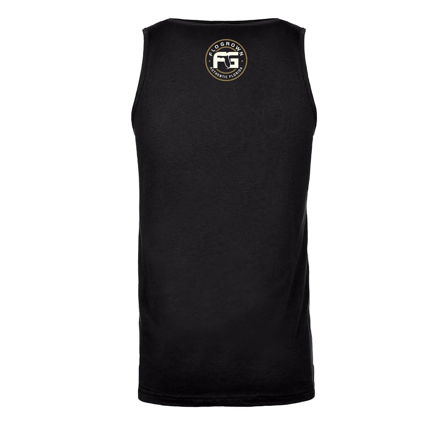 Black tank top with a FloGrown logo on the upper back.