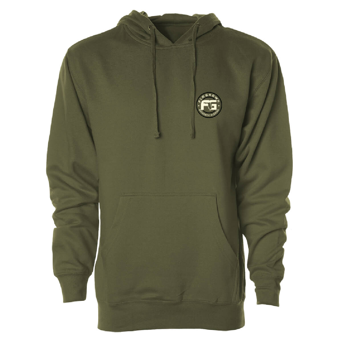 Front view with the FloGrown circle logo on the left chest.
