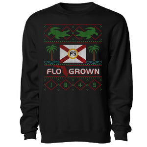 Black sweatshirt with Florida flag, gators, and the year 1845 on the front in a Christmas sweater design.
