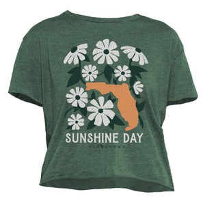 Green crop top with flowers and the state of Florida with text 'SUNSHINE DAY'.