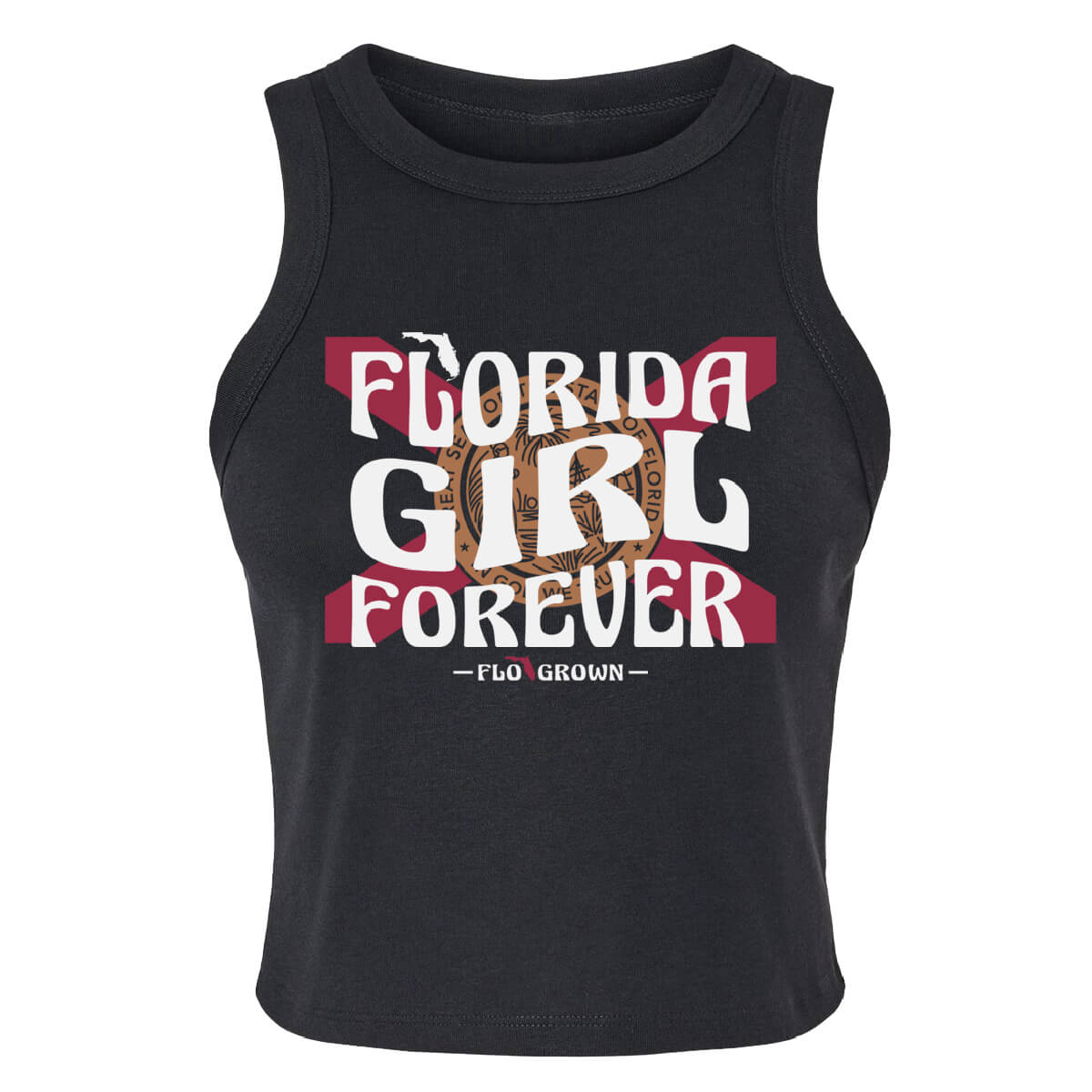 Black tank top with 'Florida Girl Forever' text and Florida flag graphic.