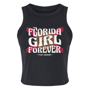 Black tank top with 'Florida Girl Forever' text and Florida flag graphic.