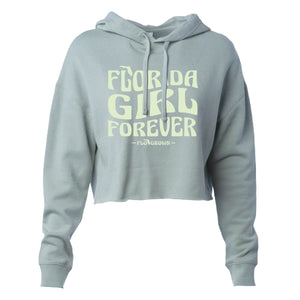 Green cropped hoodie with text 'FLORIDA GIRL FOREVER' in a retro print on the front.