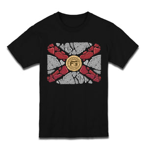 Black youth tee with a stone graphic of the Florida flag on the front.