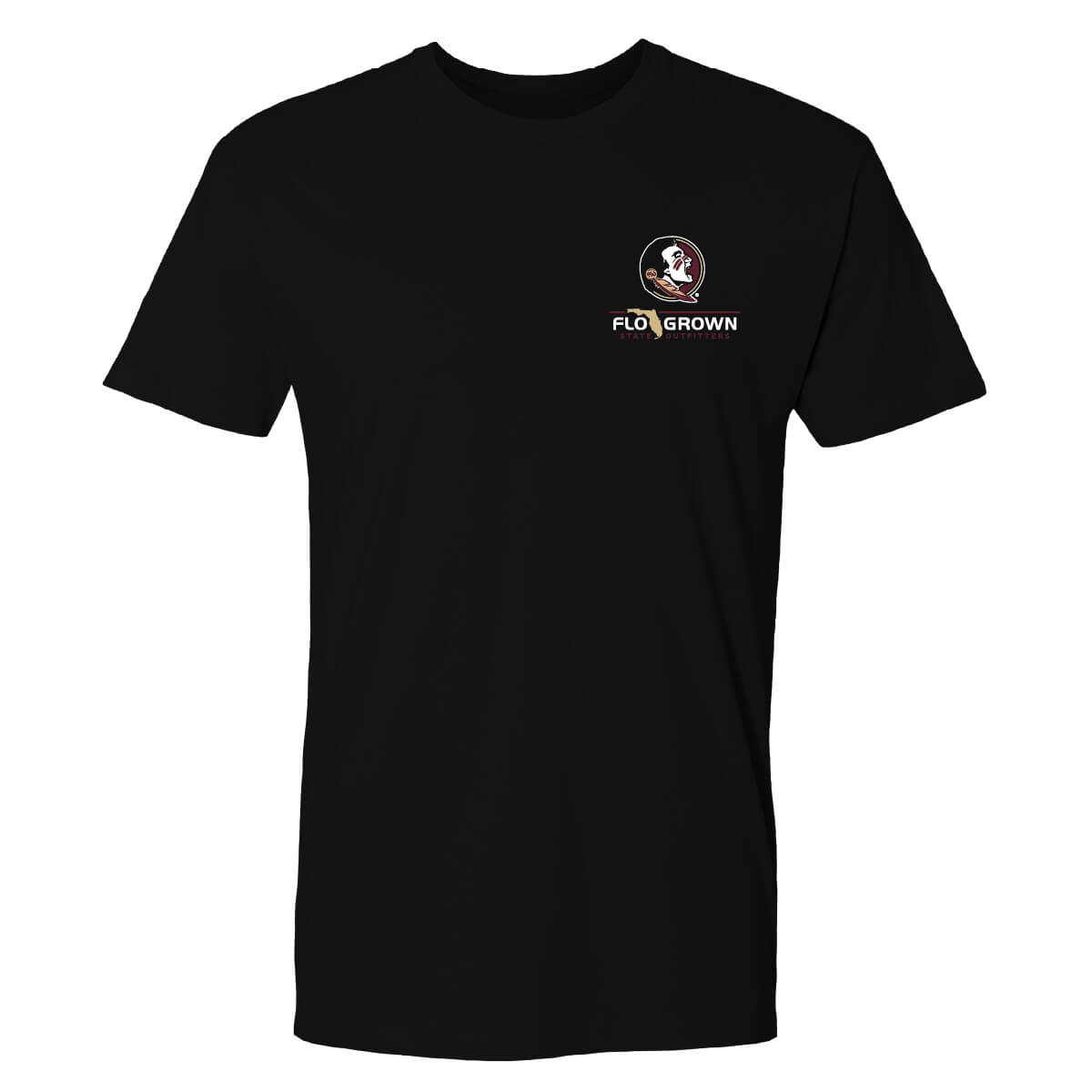 Front view with the FSU and FloGrown logos on the left chest.