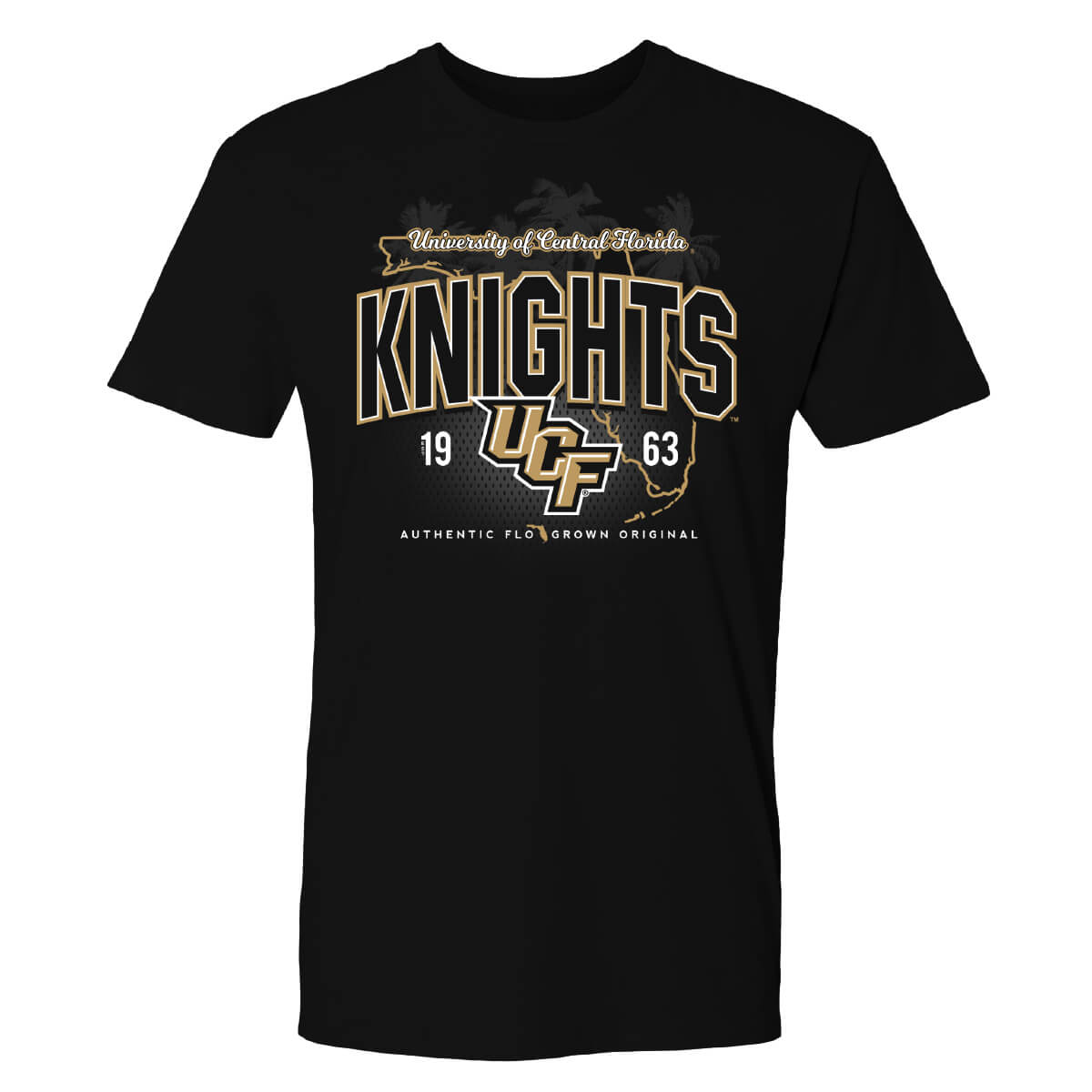 Black UCF Knights tee with a silhouette of Florida and the text 'KNIGHTS' across the chest.