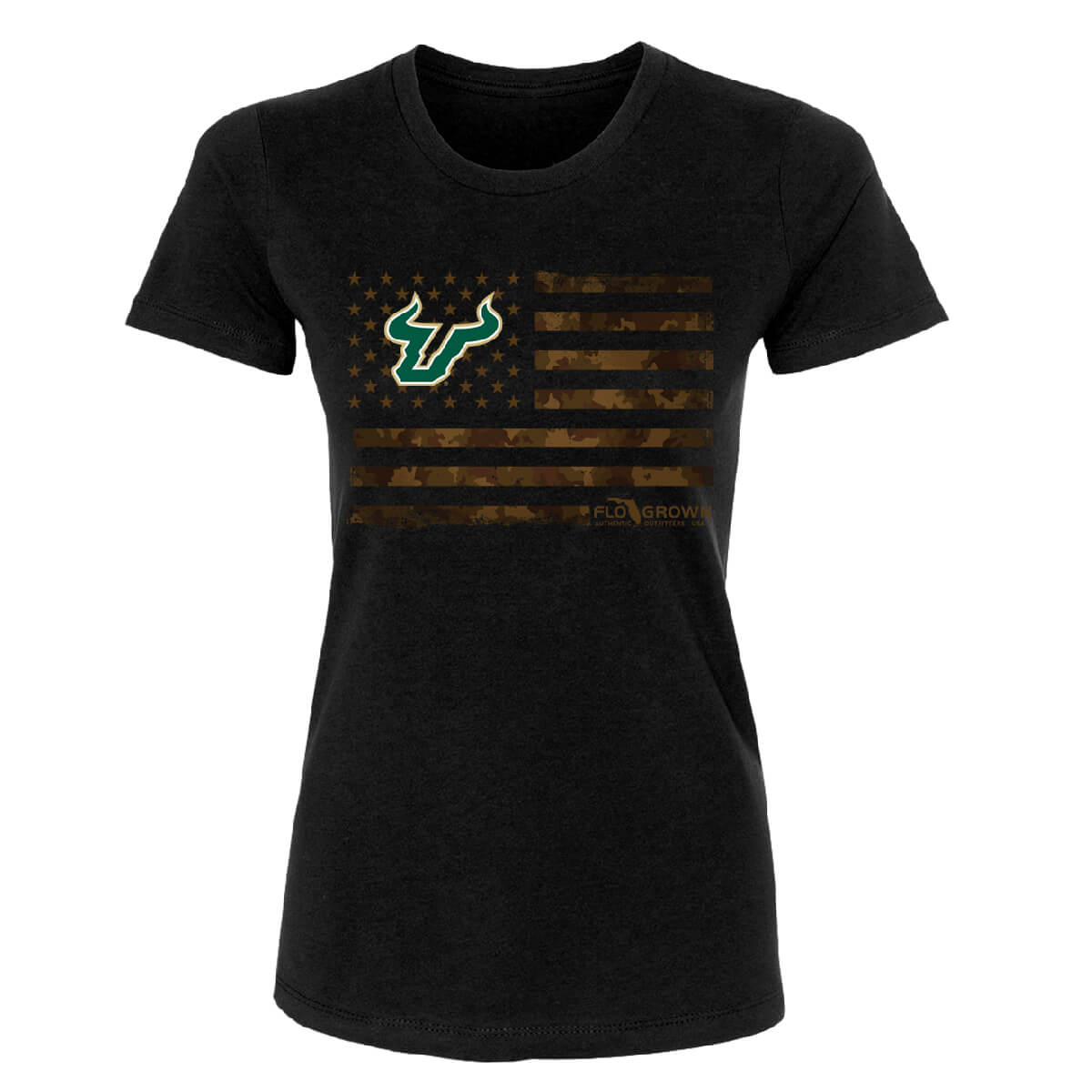 South Florida Bulls US Camo Flag Color Womens Tee