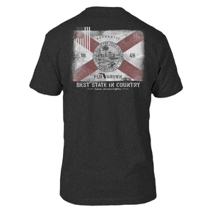 Gray shirt with the Florida flag on the back and text 'BEST STATE IN COUNTRY'.