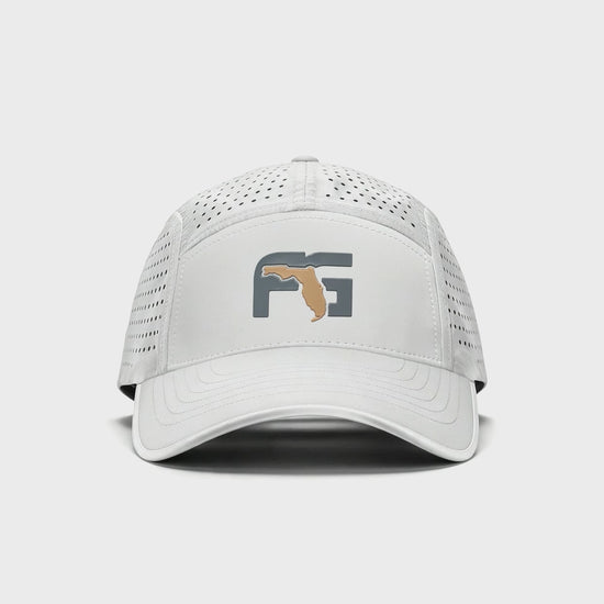 Video showing all sides of the white hat with perforated backing.